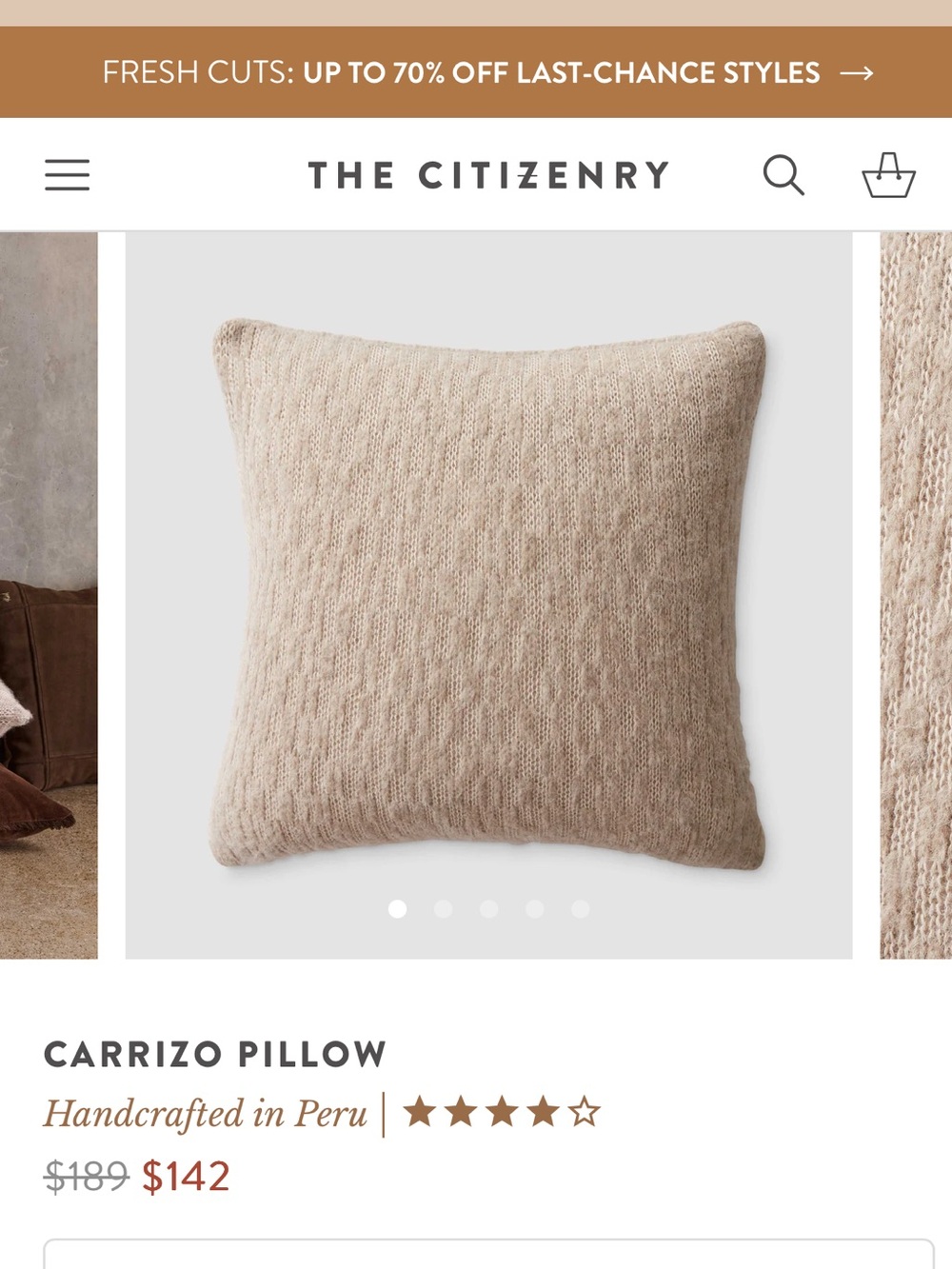 NEW The Citizenry Square Decorative Pillow The Carrizo Alpaca Bouncle 20x20